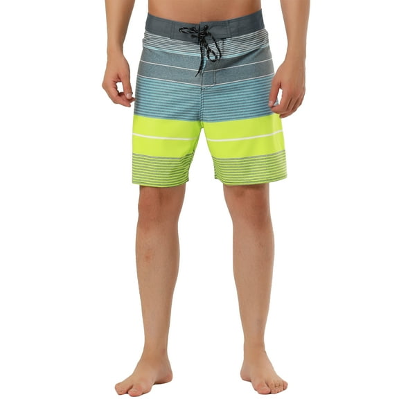 INSPIRE CHIC Men's Shorts Summer Printed Drawstring Color Block Swim Beach Shorts 32 Yellow Blue