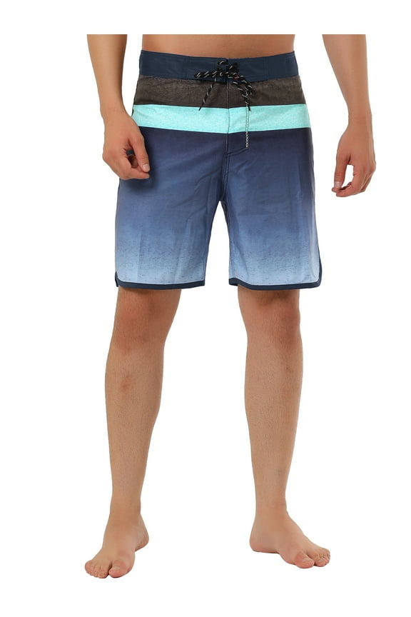 Men's Shorts Summer Swim Shorts Color Block Drawstring Beach Board Shorts 30 Black Navy