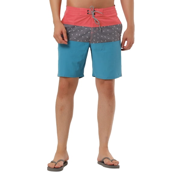 INSPIRE CHIC Men's Shorts Summer Swim Shorts Color Block Drawstring Beach Board Shorts 30 Red Blue