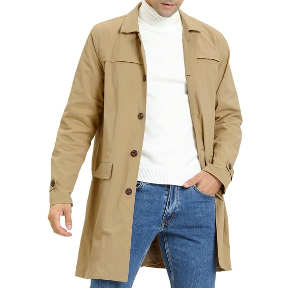 INSPIRE CHIC Men's Trench Coat Single Breasted Button Down Jacket Long Overcoat XL Khaki