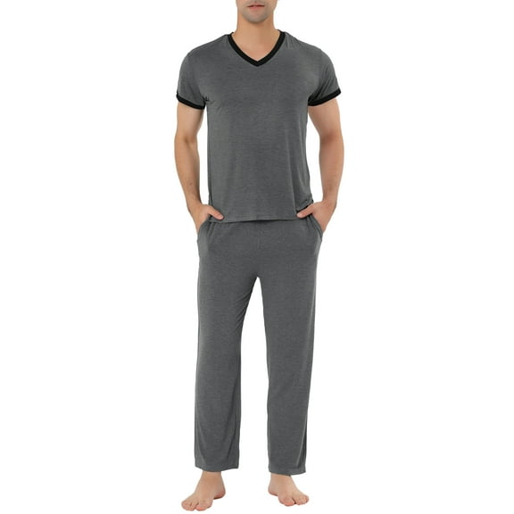 INSPIRE CHIC Men's Sleepwear Set V-Neck Short Sleeve and Bottoms Lounge Pajama Set Suit M Dark Gray