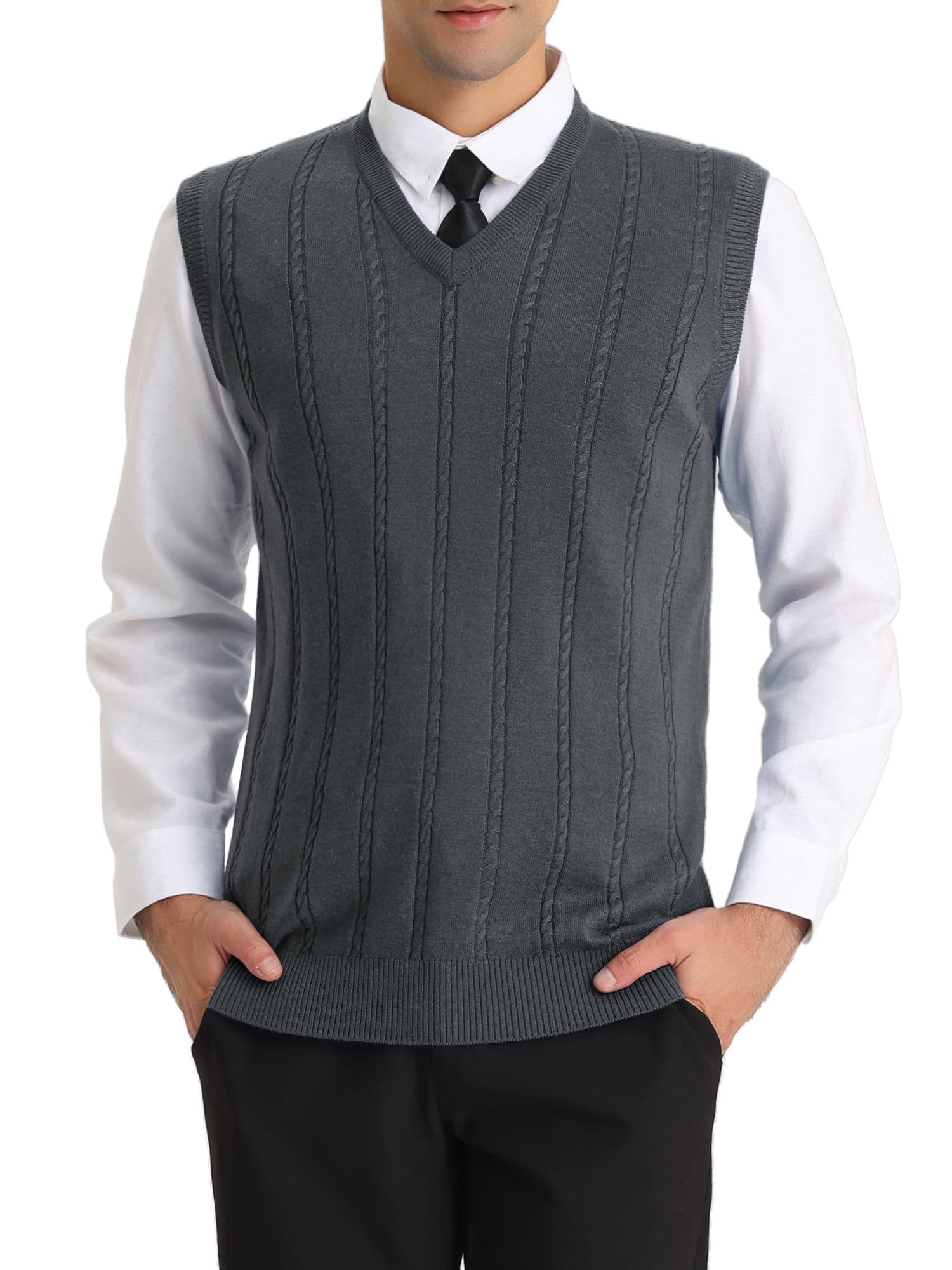 Men's Cable Knit Vest Classic Sweaters V-Neck Slim Fit Sweater Vests Casual  V Neck Sleeveless Knitted Pullover (Blue,3X-Large)