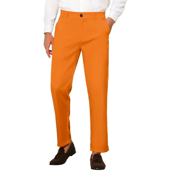 INSPIRE CHIC Men's Slim Fit Trousers Flat Front Solid Color Business Pants 30 Orange