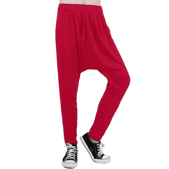 INSPIRE CHIC Men's Solid Black Elastic Waist Slant Pockets Harem Pants 32-34 Red