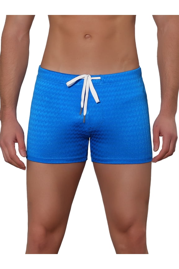 Men's Solid Color Drawstring Waist Summer Beach Pool Swim Trunks 28 Blue