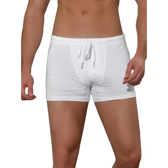 INSPIRE CHIC Men's Solid Color Drawstring Waist Summer Beach Pool Swim Trunks 28 White