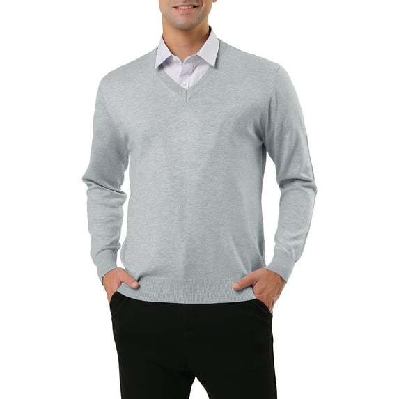 Lars Amadeus Men's Solid Color Knitted Long Sleeves V Neck Pullover Sweater