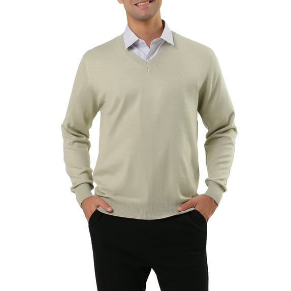 Lars Amadeus Men's Solid Color Knitted Long Sleeves V Neck Pullover Sweater