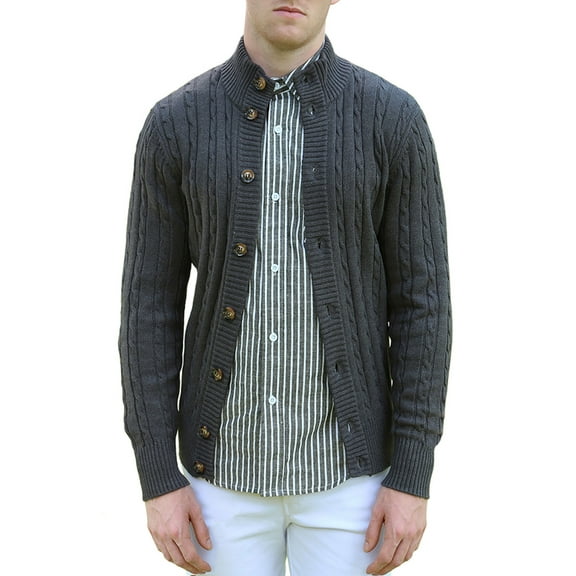 INSPIRE CHIC Men's Stand Collar Long Sleeves Single Breasted Cardigan 44 Gray