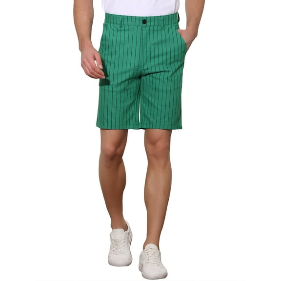 INSPIRE CHIC Men's Shorts Allover Striped Belt Loop Zipper Button Closure Pockets Casual Shorts 28 Green Black