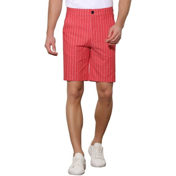 INSPIRE CHIC Men's Shorts Allover Striped Belt Loop Zipper Button Closure Pockets Casual Shorts 32 Red