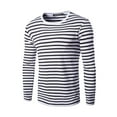 thumbnail image 1 of INSPIRE CHIC Men's T-Shirt Striped Crew Neck Long Sleeve Pullover Top 34 Black and White, 1 of 8