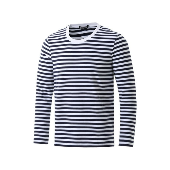 INSPIRE CHIC Men's T-Shirt Striped Crew Neck Long Sleeve Pullover Top 34 Navy Blue