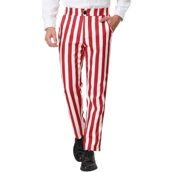 INSPIRE CHIC Men's Striped Dress Pant Classic Fit Flat Front Business Work Prom Trousers 38 Red White