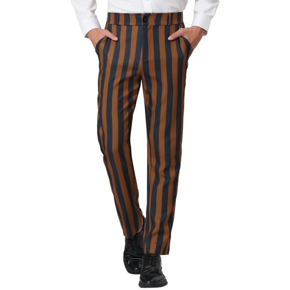 INSPIRE CHIC Men's Striped Dress Pant Classic Fit Flat Front Business Work Prom Trousers 34 Brown Navy