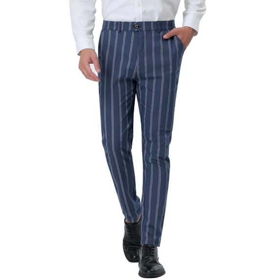 INSPIRE CHIC Men's Striped Dress Pants Flat Front Trousers Business Pant