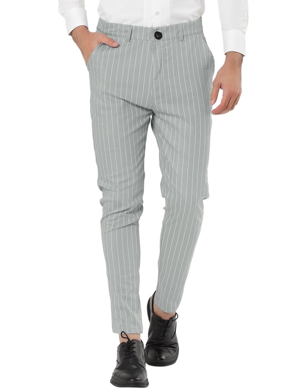 Men's Striped Dress Pants Flat Front Trousers Business Pant 30 Gray