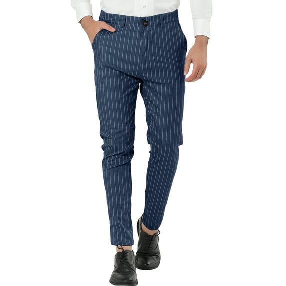 INSPIRE CHIC Men's Striped Dress Pants Flat Front Trousers Business Pant 32 Dark Blue