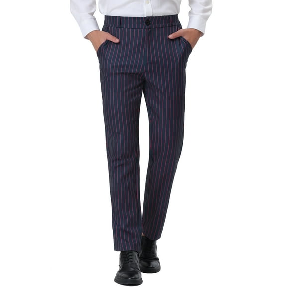 INSPIRE CHIC Men's Pants Stripes Zipper Closure Front Pockets Dress Pants 32 Navy Purple
