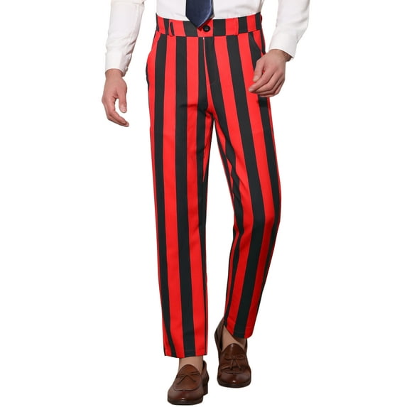 INSPIRE CHIC Men's Pants Stripes Zipper Closure Front Pockets Dress Pants 28 Red Black