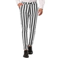 thumbnail image 1 of INSPIRE CHIC Men's Striped Pants Skinny Fit Color Block Dress Trousers 32 Gray White, 1 of 7