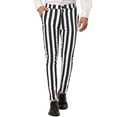 thumbnail image 1 of INSPIRE CHIC Men's Striped Pants Skinny Fit Color Block Dress Trousers 30 Black White, 1 of 7