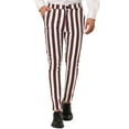 thumbnail image 1 of INSPIRE CHIC Men's Striped Pants Skinny Fit Color Block Dress Trousers 32 Brown White, 1 of 7