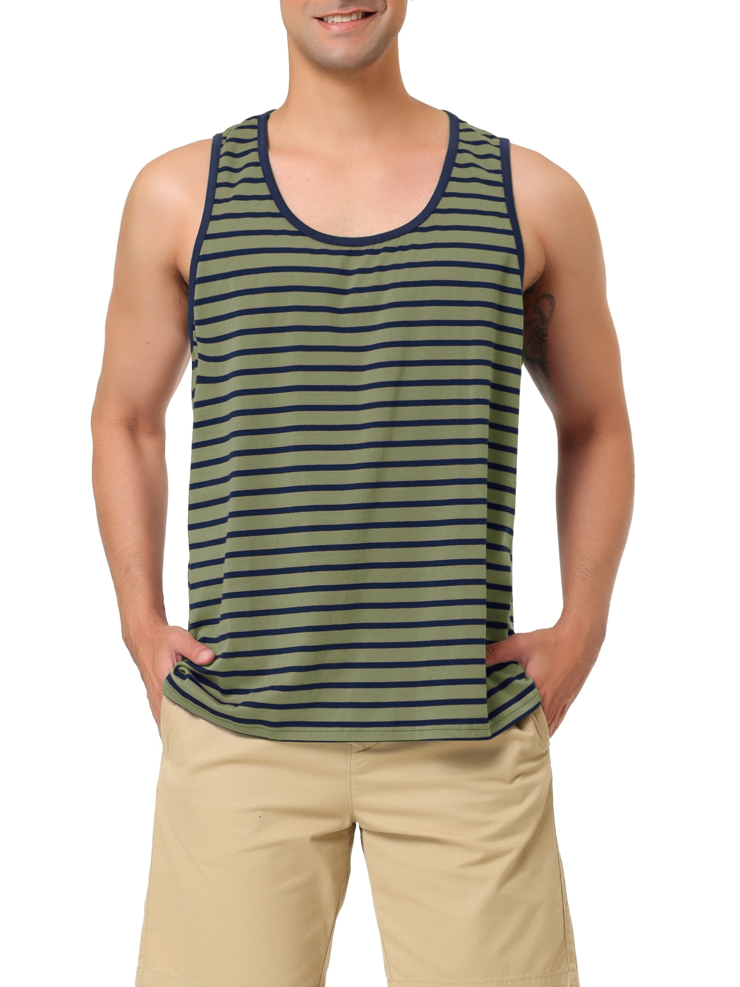 INSPIRE CHIC Men's Striped Round Neck Color Block Sleeveless Pocket ...