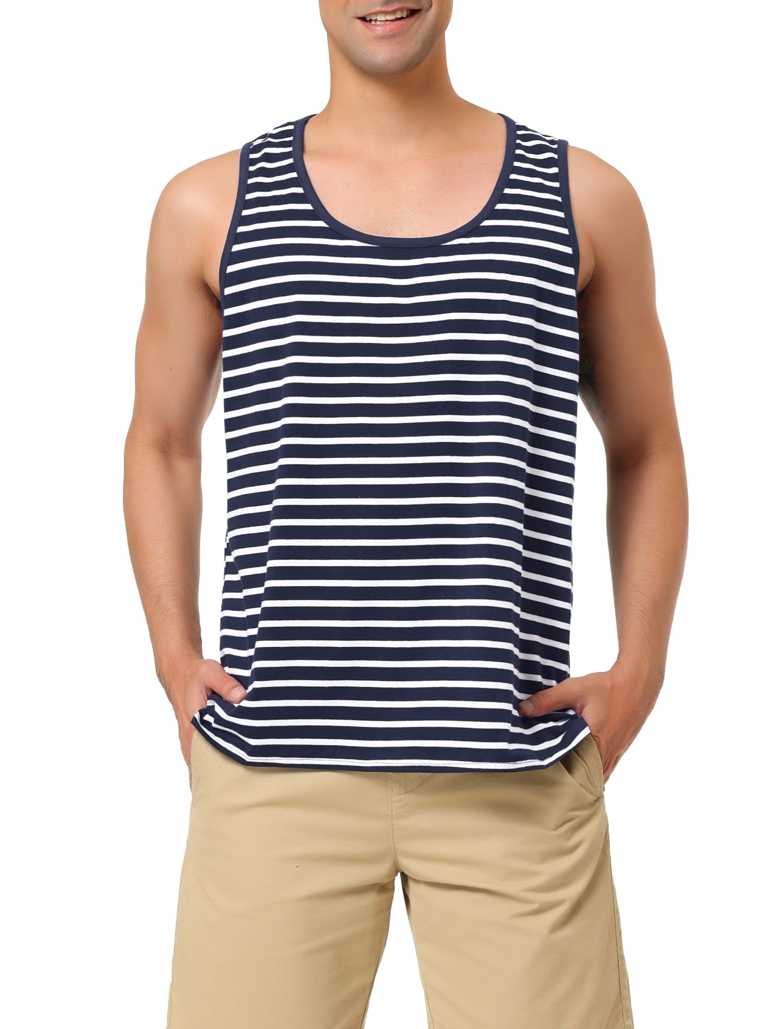 INSPIRE CHIC Men's Striped Round Neck Color Block Sleeveless Pocket ...