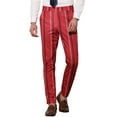 thumbnail image 1 of INSPIRE CHIC Men's Striped Slim Fit Contrast Color Drawstring Dress Pants 28 Red, 1 of 6