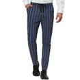 thumbnail image 1 of INSPIRE CHIC Men's Striped Slim Fit Contrast Color Drawstring Dress Pants 38 Navy, 1 of 7