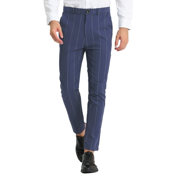 INSPIRE CHIC Men's Striped Slim Fit Contrast Color Drawstring Dress Pants 28 Royal Blue