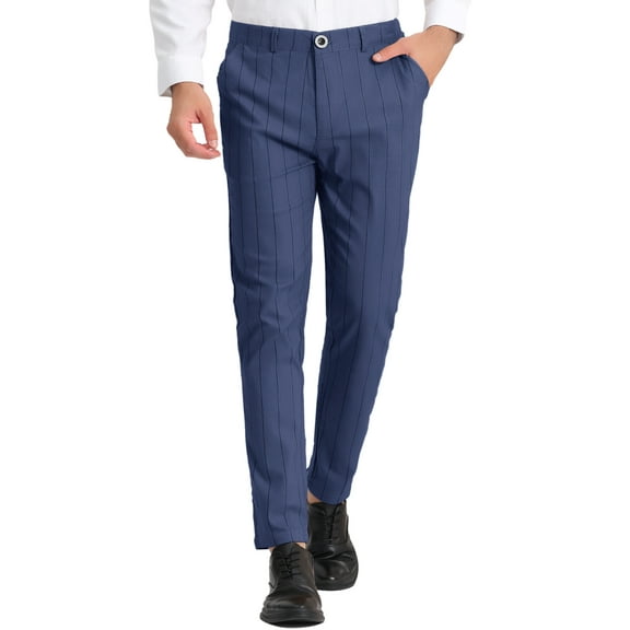 INSPIRE CHIC Men's Striped Slim Fit Contrast Color Drawstring Dress Pants 38 Dark Blue