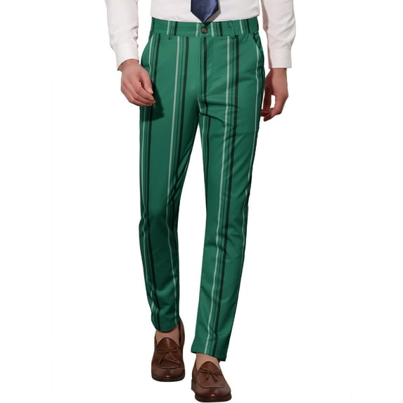 INSPIRE CHIC Men's Striped Slim Fit Contrast Color Drawstring Dress Pants 32 Dark Green