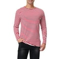 thumbnail image 1 of INSPIRE CHIC Men's Striped T-Shirt Long Sleeves Crew Neck Stripe Basic Tops L Red, 1 of 6