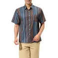thumbnail image 1 of INSPIRE CHIC Men's Summer Hawaiian Short Sleeves Button Down Striped Shirts S Navy Blue, 1 of 6
