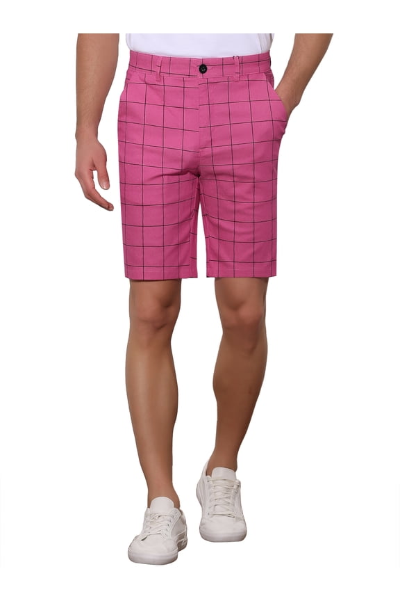 Men's Shorts Slim Fit Plaid Button Lightweight Twill Shorts 30 Rose Red