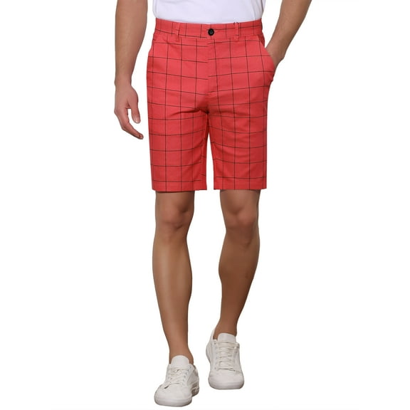 INSPIRE CHIC Men's Shorts Slim Fit Plaid Button Lightweight Twill Shorts 28 Red Black