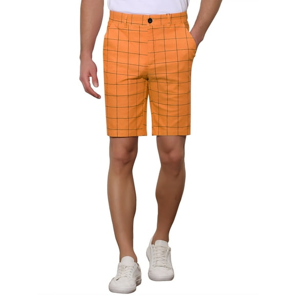 INSPIRE CHIC Men's Shorts Slim Fit Plaid Button Lightweight Twill Shorts 28 Orange