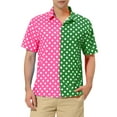 thumbnail image 1 of INSPIRE CHIC Men's Summer Polka Dots Patchwork Short Sleeves Button Down Shirts S Pink Green, 1 of 6