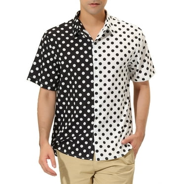 Lars Amadeus Men's Summer Polka Dots Patchwork Short Sleeves Button Down Shirts S Black White