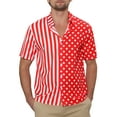 thumbnail image 1 of INSPIRE CHIC Men's Shirt Summer Stripe Polka Dots Short Sleeves Button Patchwork Shirt 2XL Red White, 1 of 2