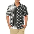thumbnail image 1 of INSPIRE CHIC Men's Shirt Summer Stripe Polka Dots Short Sleeves Button Patchwork Shirt M Black White, 1 of 7