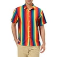 thumbnail image 1 of INSPIRE CHIC Men's Shirts Summer Striped Button Short Sleeve Beach Shirts 2XL Rainbow Yellow, 1 of 6