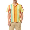 thumbnail image 1 of INSPIRE CHIC Men's Shirts Summer Striped Button Short Sleeve Beach Shirts S Orange Green Yellow, 1 of 6