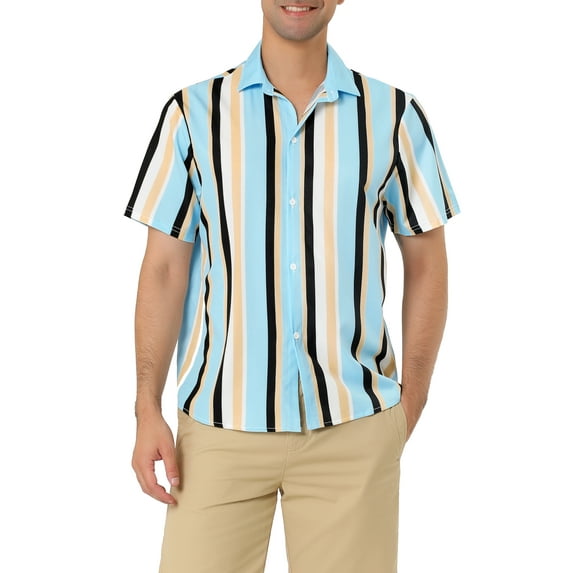 Lars Amadeus Men's Summer Striped Short Sleeves Beach Hawaiian Shirt