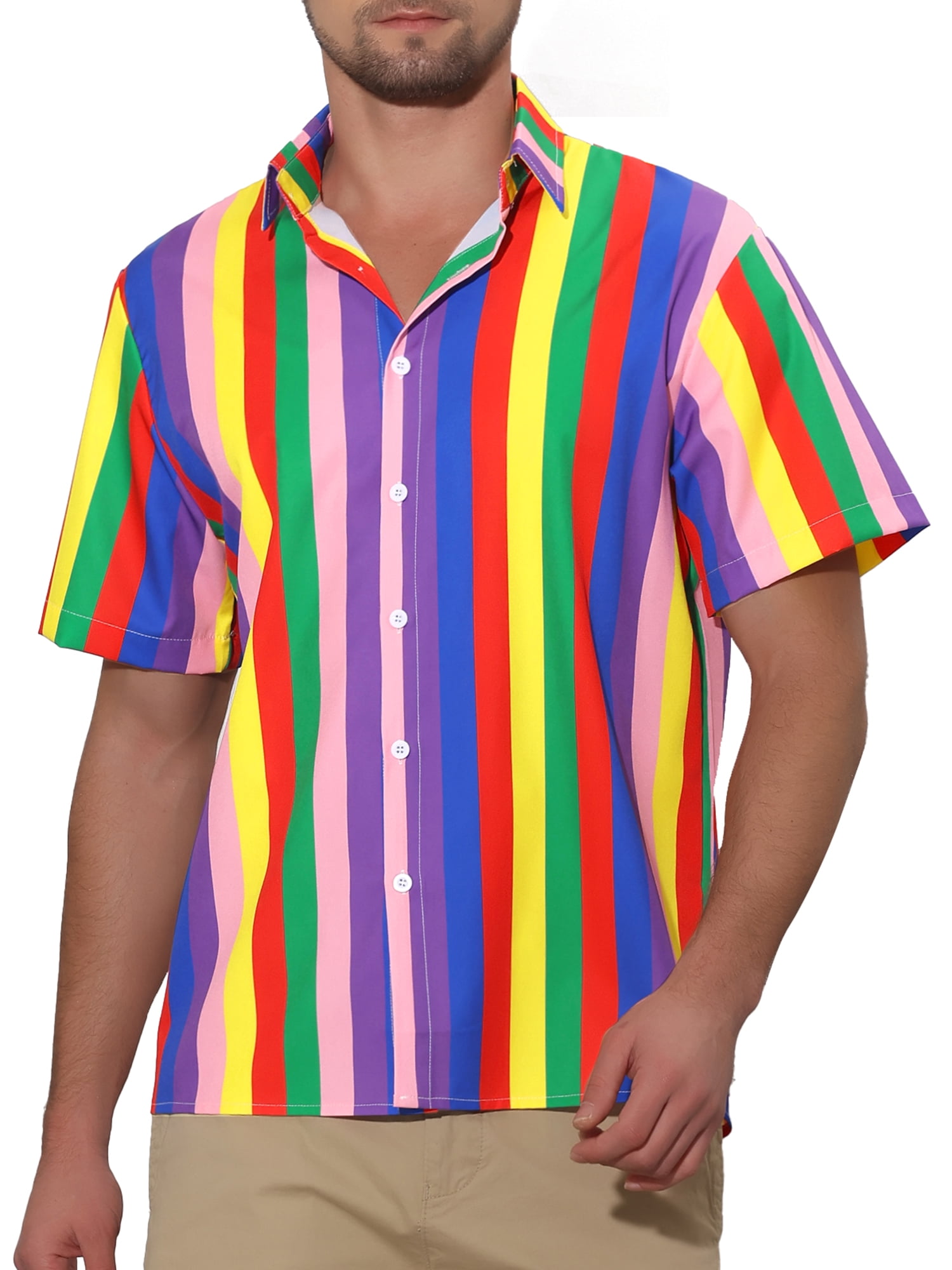 rainbow striped dress shirt OppoSuits Men's Zig Zag Rainbow Long Sleeve Shirt, Medium, Cotton