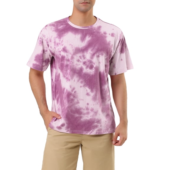INSPIRE CHIC Men's T-Shirts Short Sleeve Summer Tie Dye Tee Hip Hop Printed T-Shirts S Purple