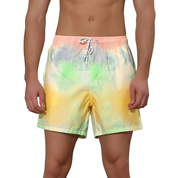 INSPIRE CHIC Men's Tie Dye Printed Elastic Waistband Vacation Swim Trunks 34 Yellow