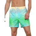 thumbnail image 1 of INSPIRE CHIC Men's Tie Dye Printed Elastic Waistband Vacation Swim Trunks 28 Green, 1 of 5